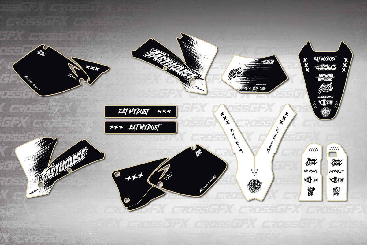 Graphics for KTM EXC 2003 - Savage White - flat layout showing all decal pieces included