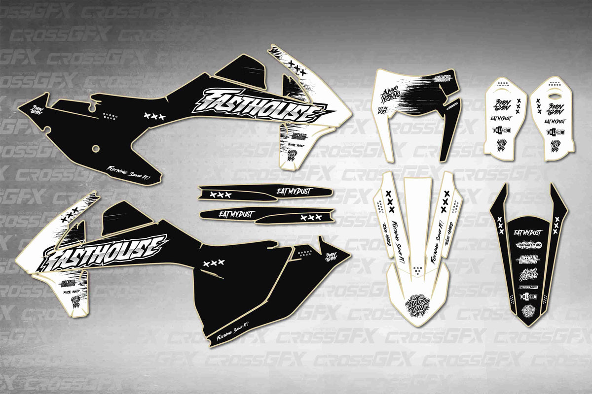 Graphics for KTM EXC 2017-2019 - Savage White - flat layout showing all decal pieces included