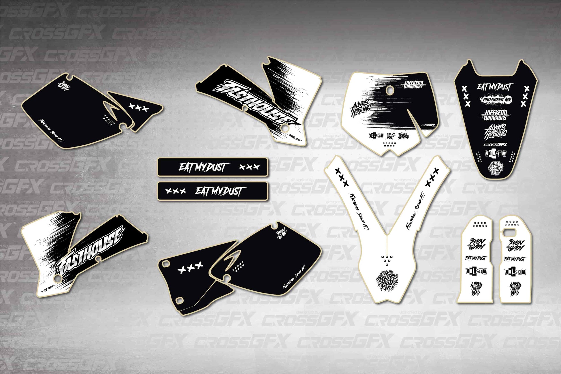 Savage White flat layout graphics kit for KTM SX 2002 - semi-custom motocross decals