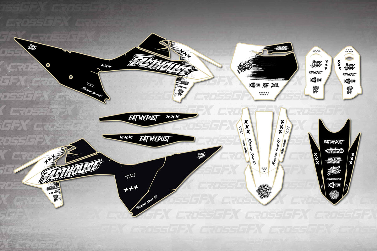 Graphics for KTM SX 2019-2022 - Savage White - flat layout showing all decal pieces included