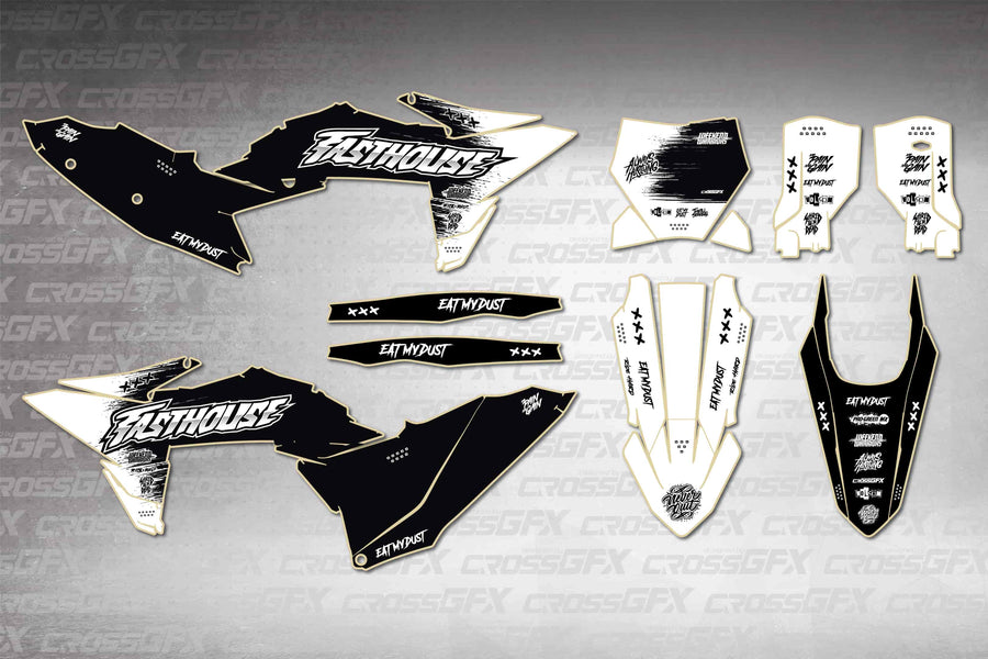 Graphics for KTM SX 2025-2026 - Savage White - flat layout showing all decal pieces included