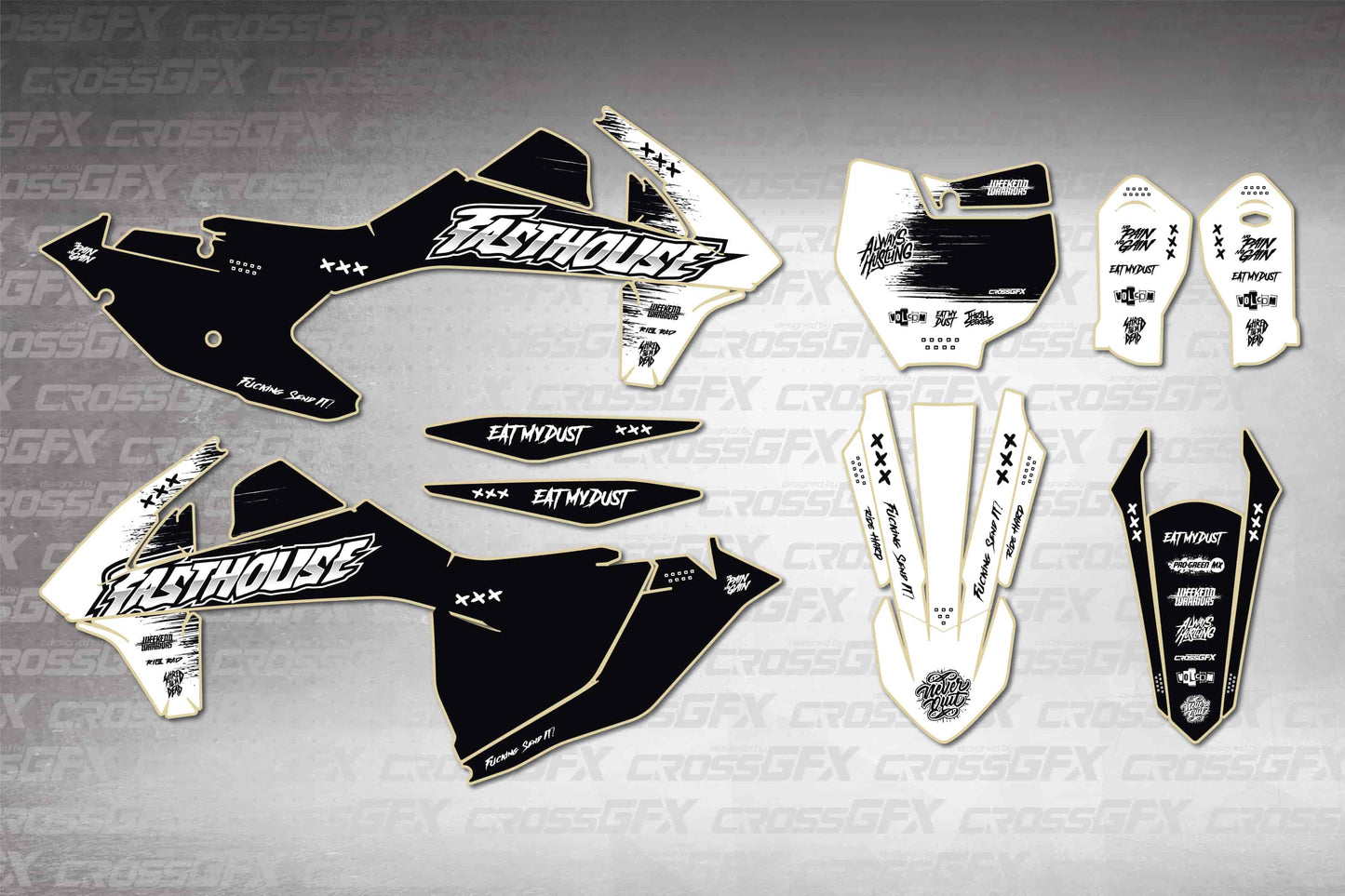 Graphics for KTM SX-F 2016-2018 - Savage White - flat layout showing all decal pieces included