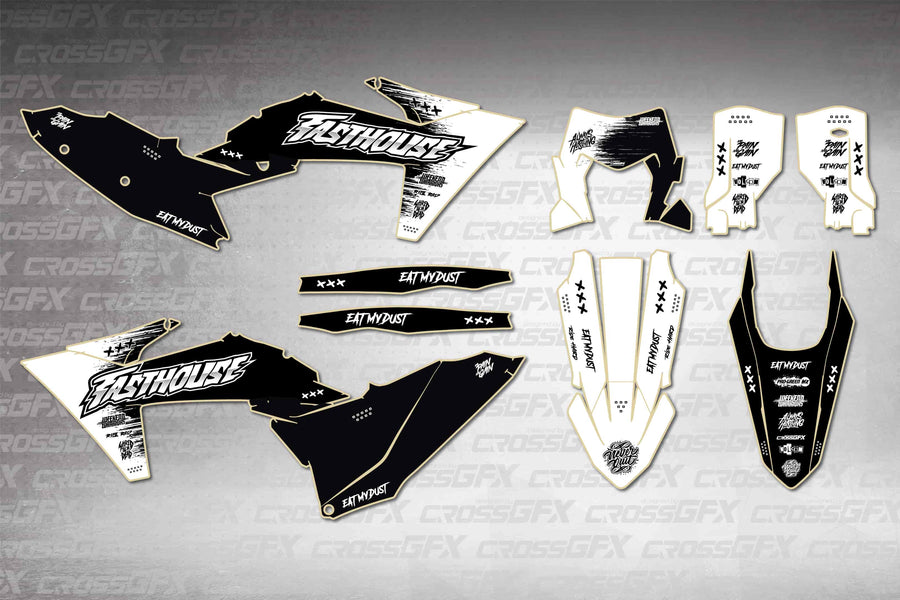 Graphics for KTM XCF-W 2024-2025 - Savage White - flat layout showing all decal pieces included