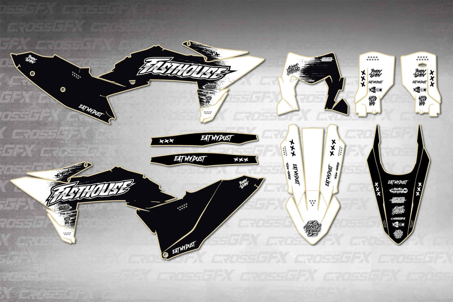 Graphics for KTM XCF-W 2026 - Savage White - flat layout showing all decal pieces included