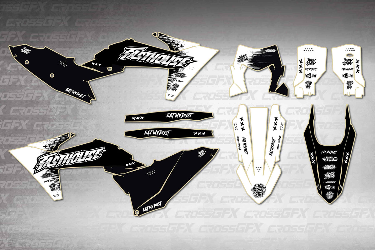 Graphics for KTM XC-W 2024-2025 - Savage White - flat layout showing all decal pieces included