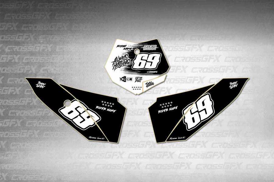 Graphics for KTM 50 SX 2009-2015 - Savage White number plate decals - flat layout showing all pieces included