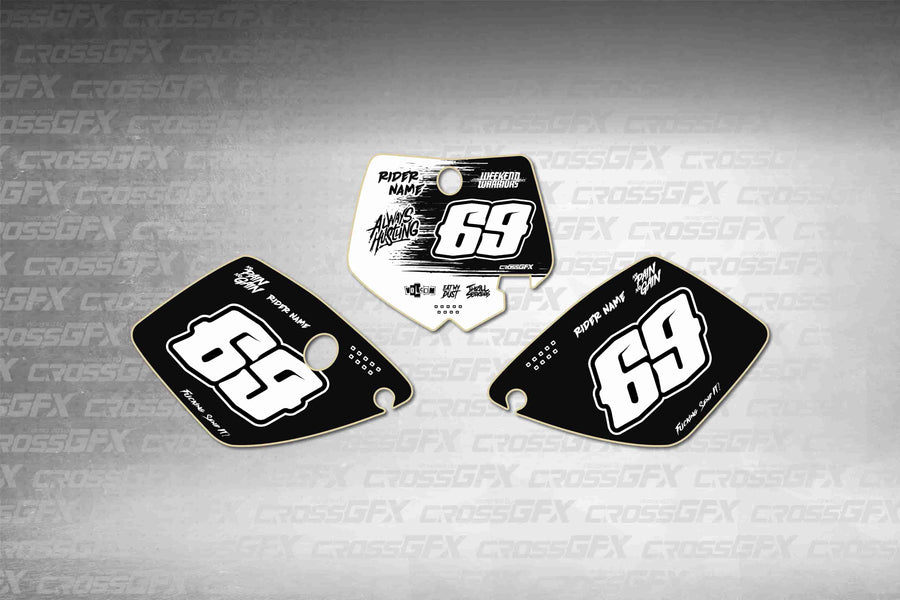 Graphics for KTM 65 SX 2002-2008 - Savage White number plate decals - flat layout showing all pieces included