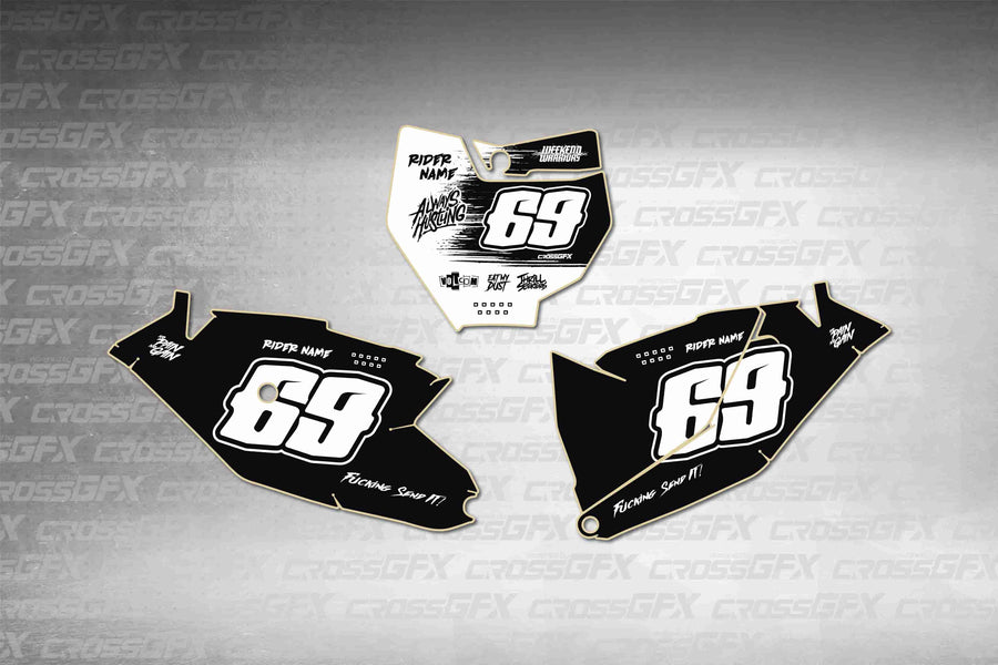 Graphics for KTM 85 SX 2018-2024 - Savage White number plate decals - flat layout showing all pieces included