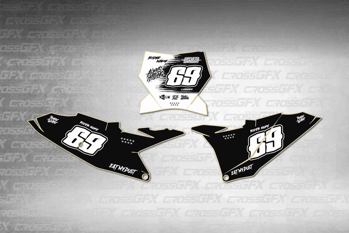 Graphics for KTM 85 SX 2025-2026 - Savage White number plate decals - flat layout showing all pieces included