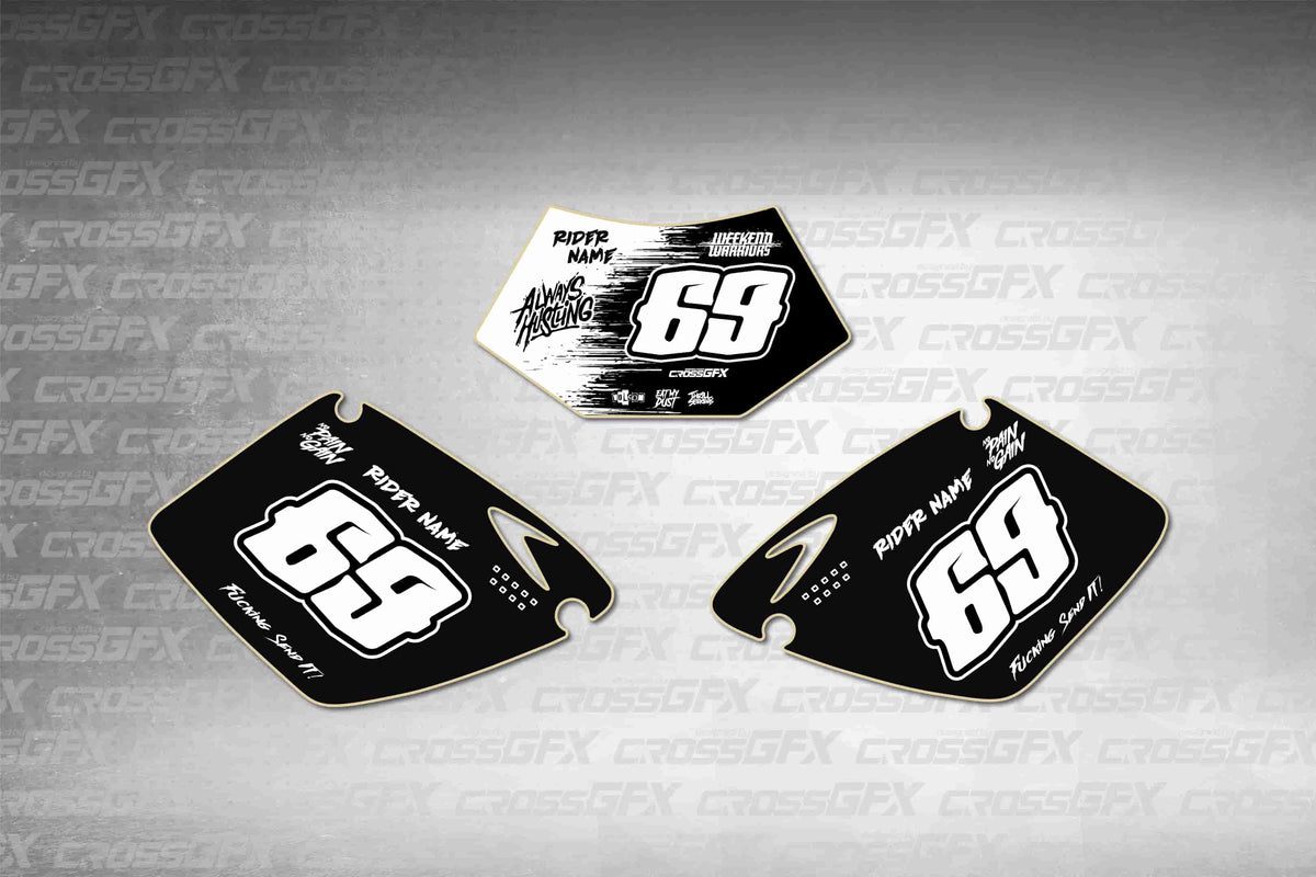 Graphics for KTM EXC 2003 - Savage White number plate decals - flat layout showing all pieces included