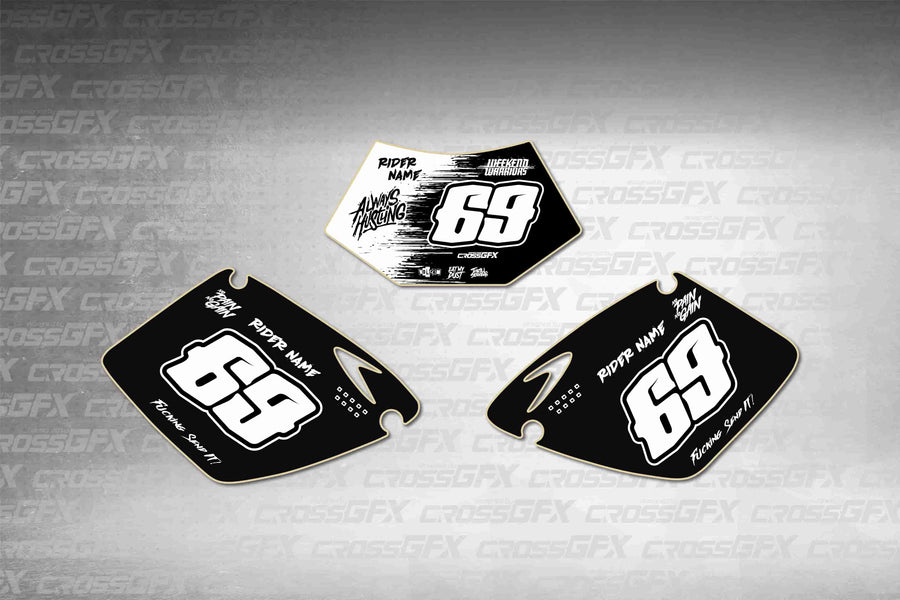 Graphics for KTM EXC 2003 - Savage White number plate decals - flat layout showing all pieces included
