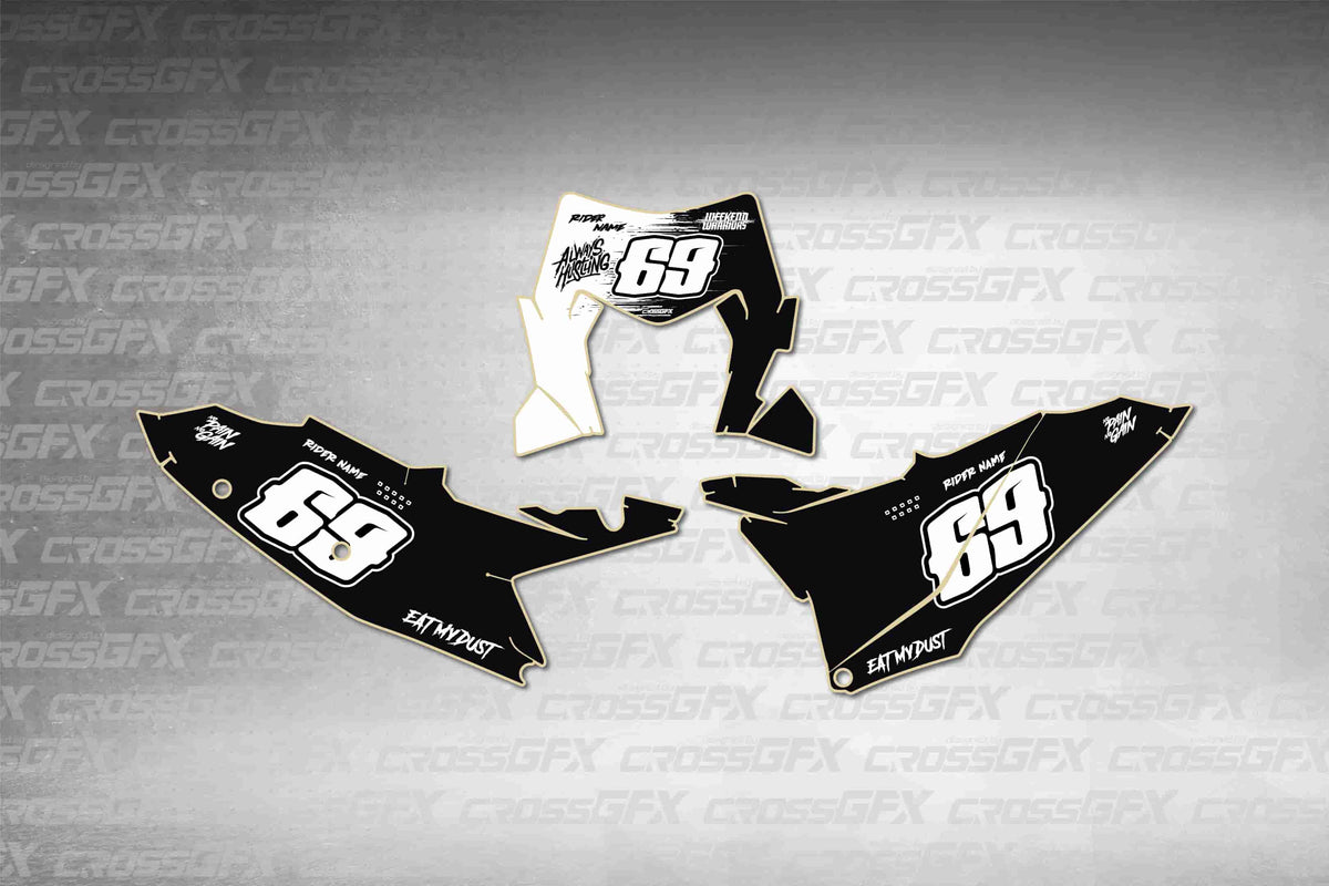 Graphics for KTM EXC 2026 - Savage White number plate decals - flat layout showing all pieces included