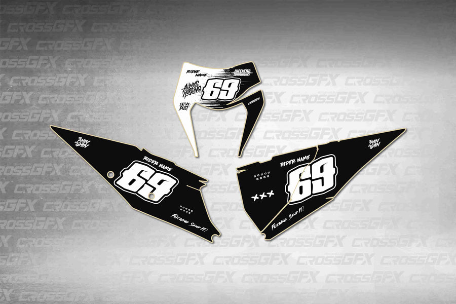 Graphics for KTM EXC-F 2020-2023 - Savage White number plate decals - flat layout showing all pieces included