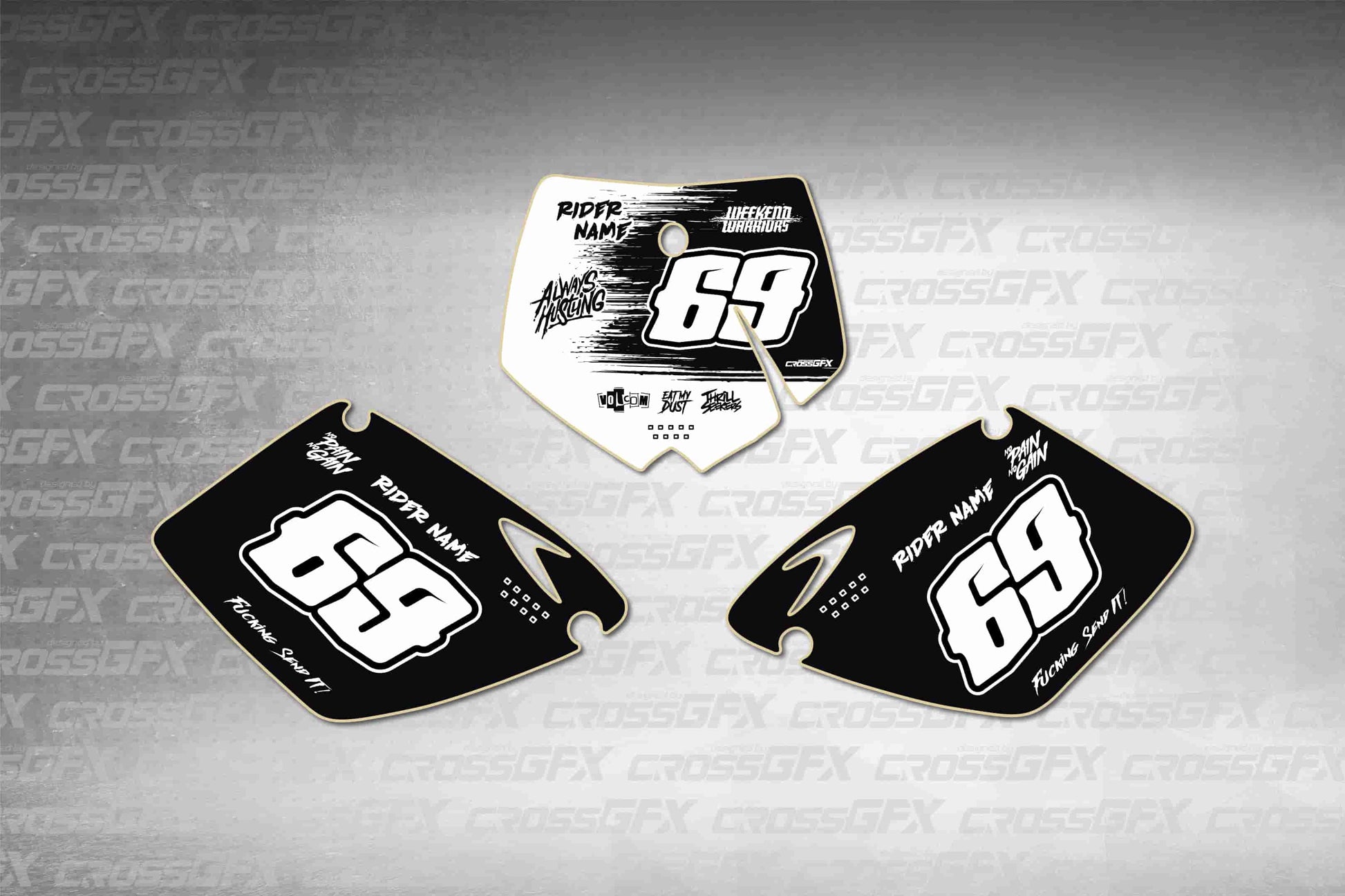 Savage White number plate decals for KTM MXC 1998-2002 flat layout