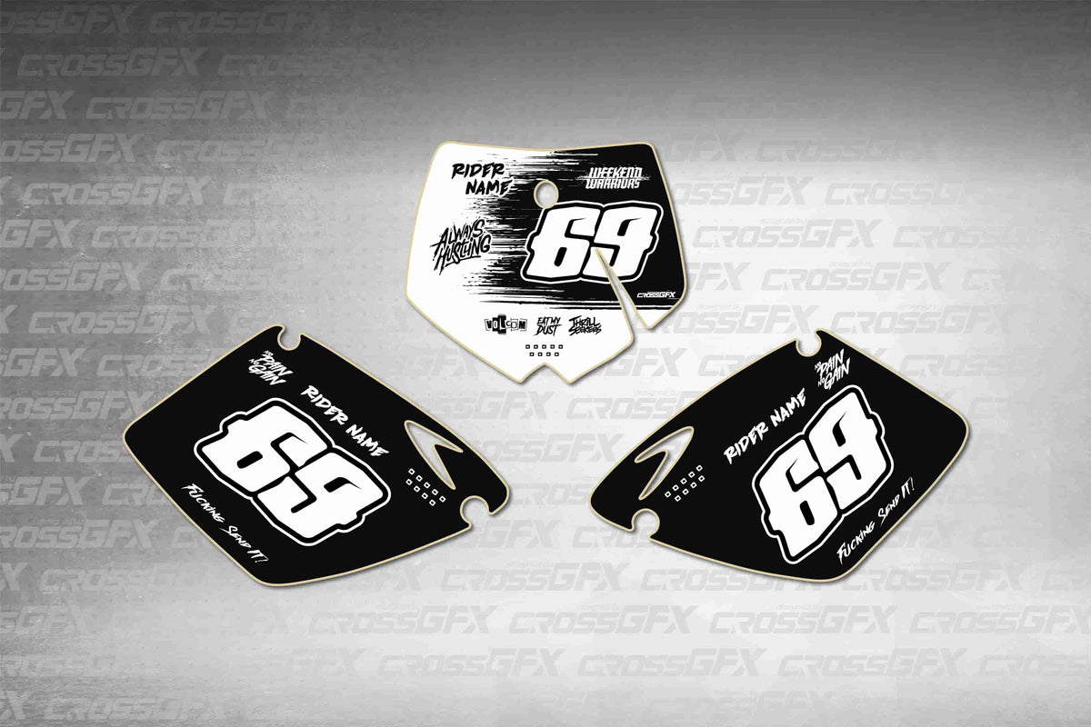 Graphics for KTM SX 2001 Old Style - Savage White number plate decals - flat layout showing all pieces included