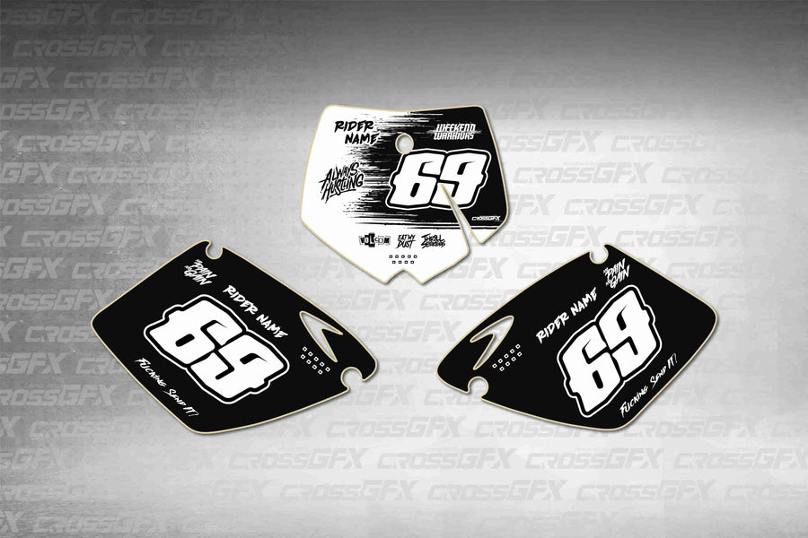 Graphics for KTM SX 2001 Old Style - Savage White number plate decals - flat layout showing all pieces included
