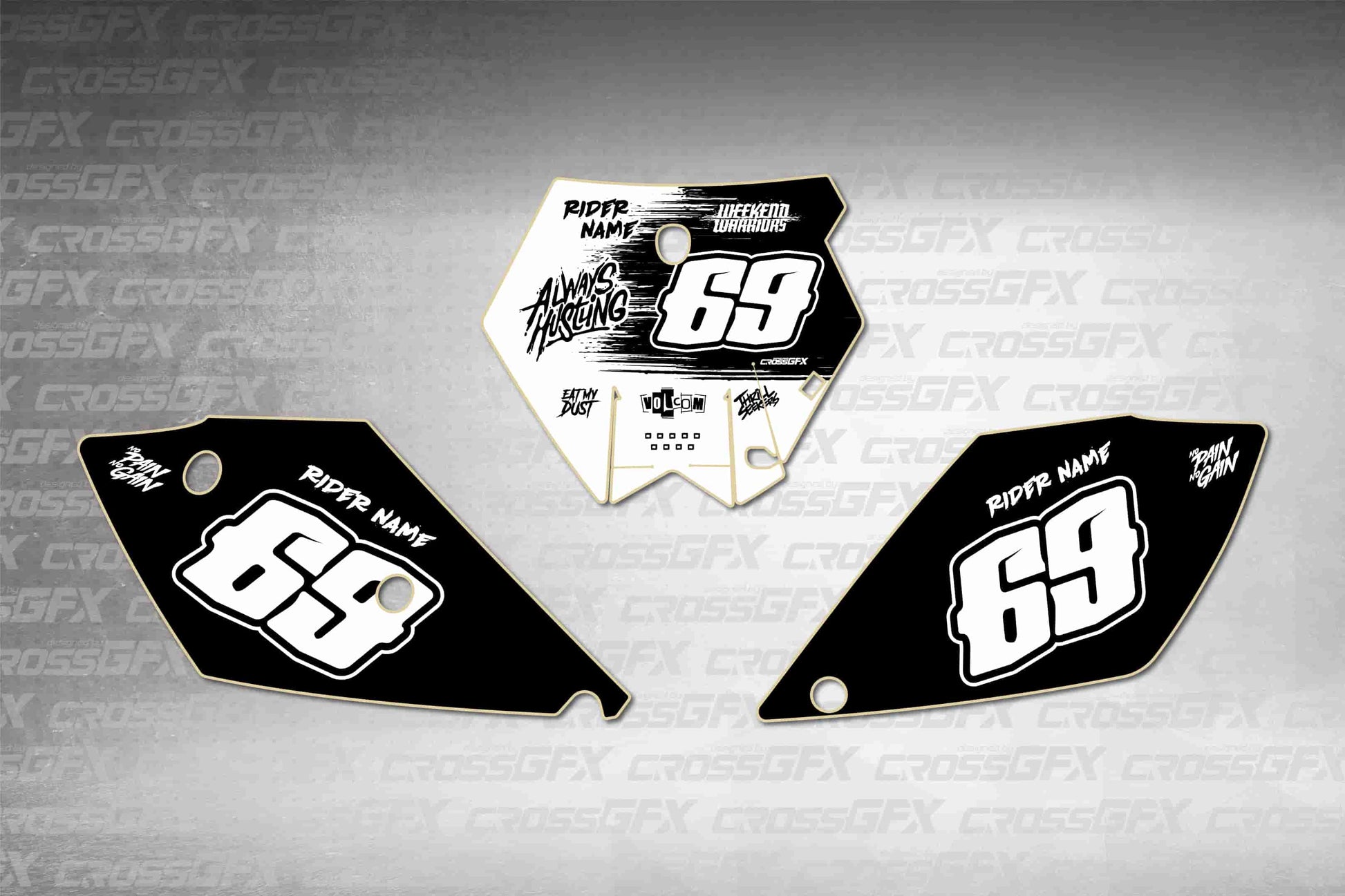 Savage White number plate decals for KTM SX 2003-2004, flat layout