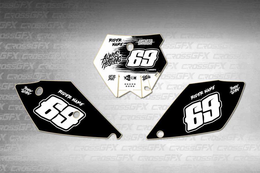 Graphics for KTM SX 2005-2006 - Savage White number plate decals - flat layout showing all pieces included