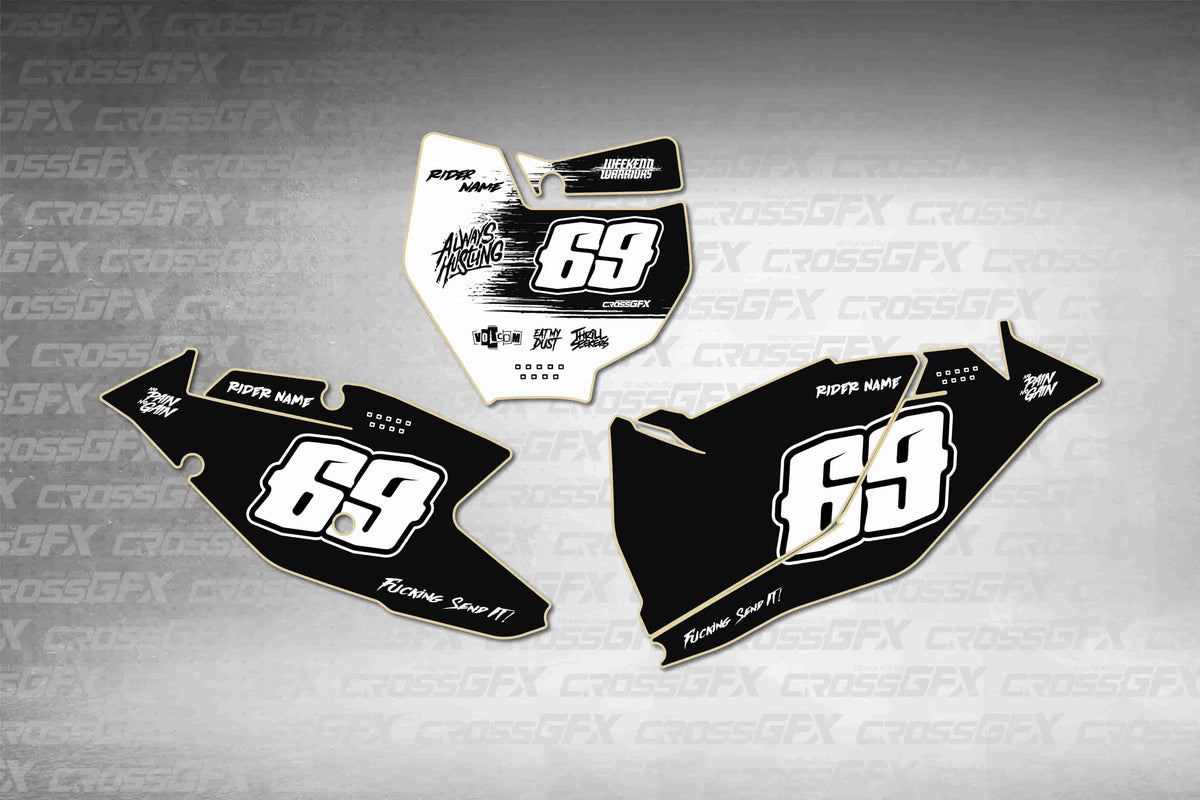 Graphics for KTM SX 2016-2018 - Savage White number plate decals - flat layout showing all pieces included
