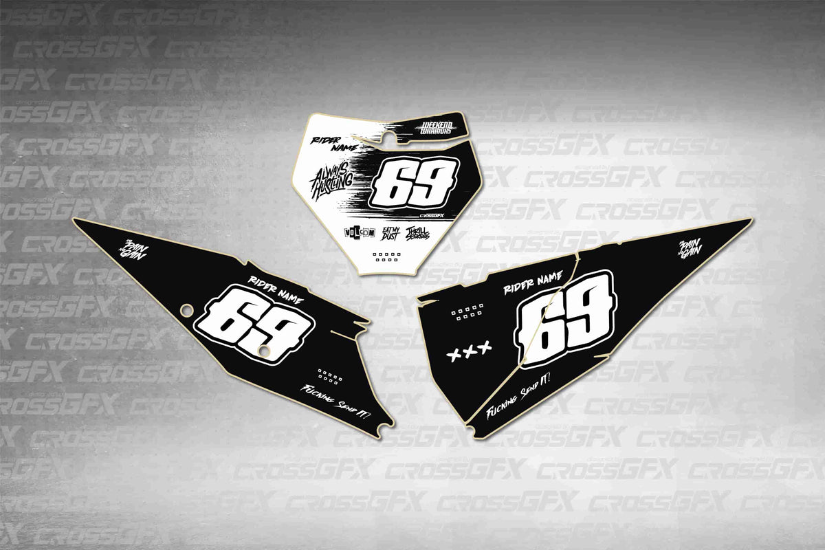 Graphics for KTM SX 2019-2022 - Savage White number plate decals - flat layout showing all pieces included