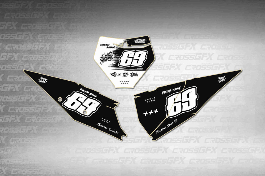 Graphics for KTM XC 2019-2022 - Savage White number plate decals - flat layout showing all pieces included