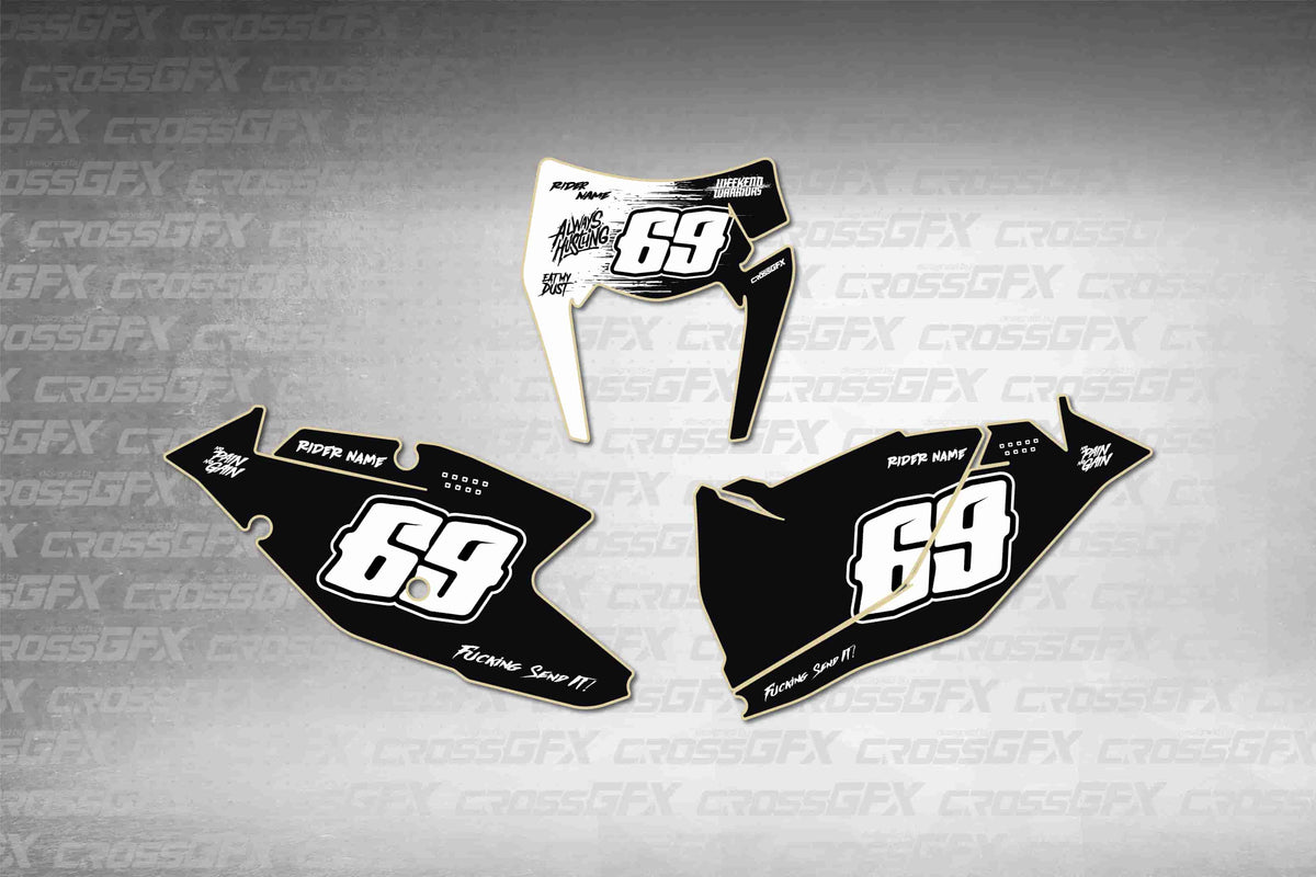 Graphics for KTM XC-W 2017-2019 - Savage White number plate decals - flat layout showing all pieces included