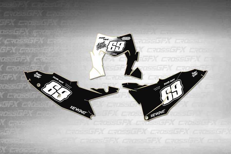 Graphics for KTM XC-W 2024-2025 - Savage White number plate decals - flat layout showing all pieces included