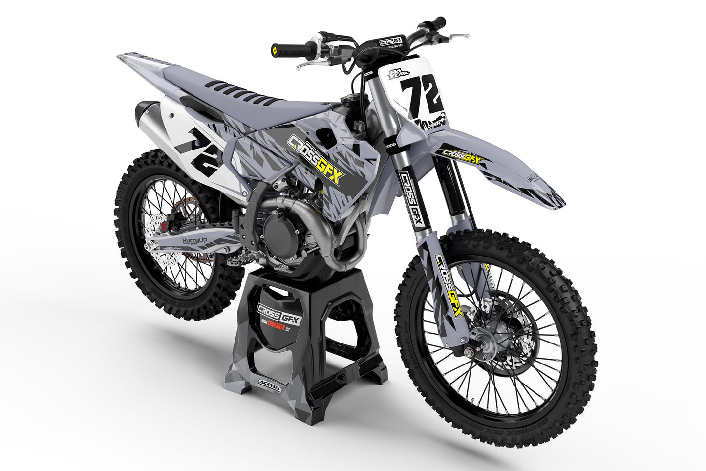 Front view of the Element Grey graphics kit on a Husqvarna motocross bike.