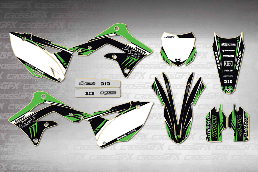 Graphics for Kawasaki KX 450F 2013-2015 - Shift Green - flat layout showing all decal pieces included