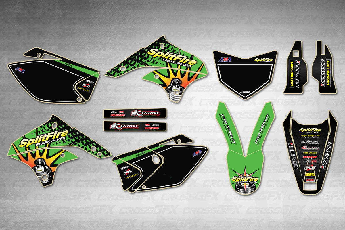 Graphics for Kawasaki KLX 450R 2008-2019 - Spark Plug - flat layout showing all decal pieces included