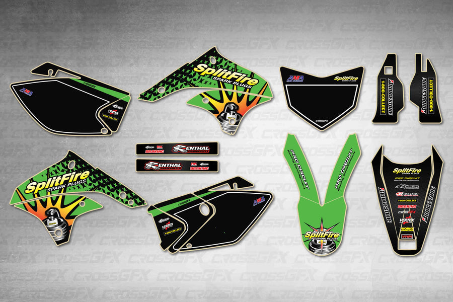 Graphics for Kawasaki KLX 450R 2008-2019 - Spark Plug - flat layout showing all decal pieces included