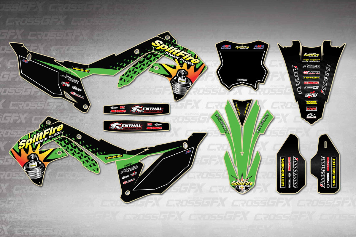 Graphics for Kawasaki KX 250 2021-2024 - Spark Plug - flat layout showing all decal pieces included