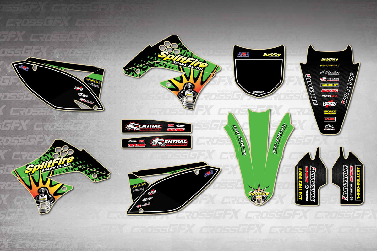 Graphics for Kawasaki KX 450F 2009-2011 - Spark Plug - flat layout showing all decal pieces included