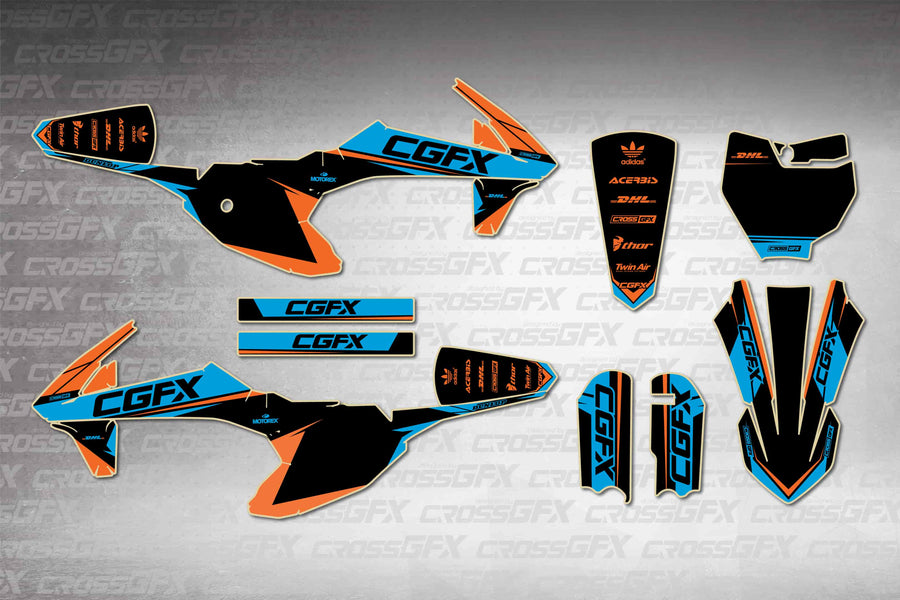 Graphics for KTM 50 SX 2016-2018 - Sprint Blue - flat layout showing all decal pieces included