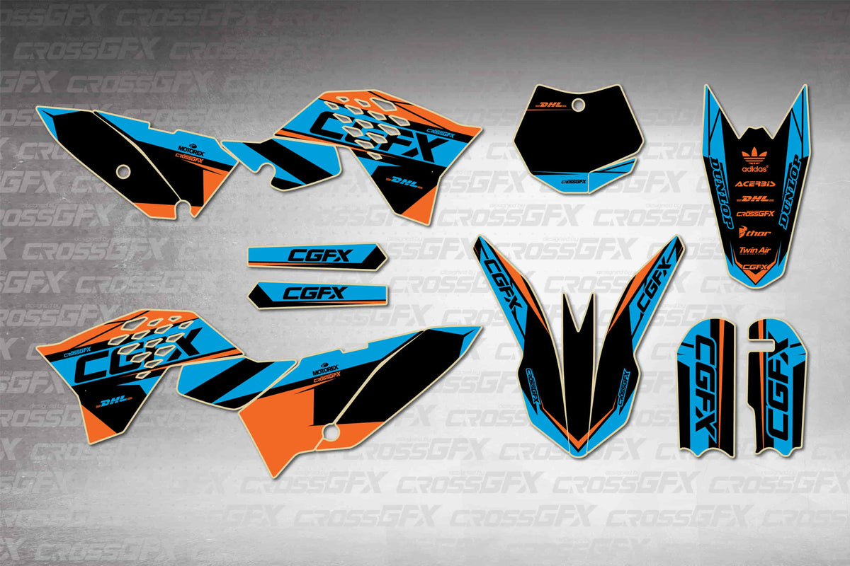 Graphics for KTM 65 SX 2009-2015 - Sprint Blue - flat layout showing all decal pieces included
