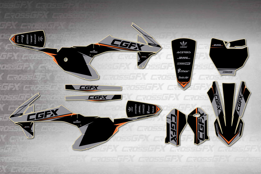 GasGas MC 50 2021-2023 Sprint Grey graphics kit - flat layout showing all decal pieces included