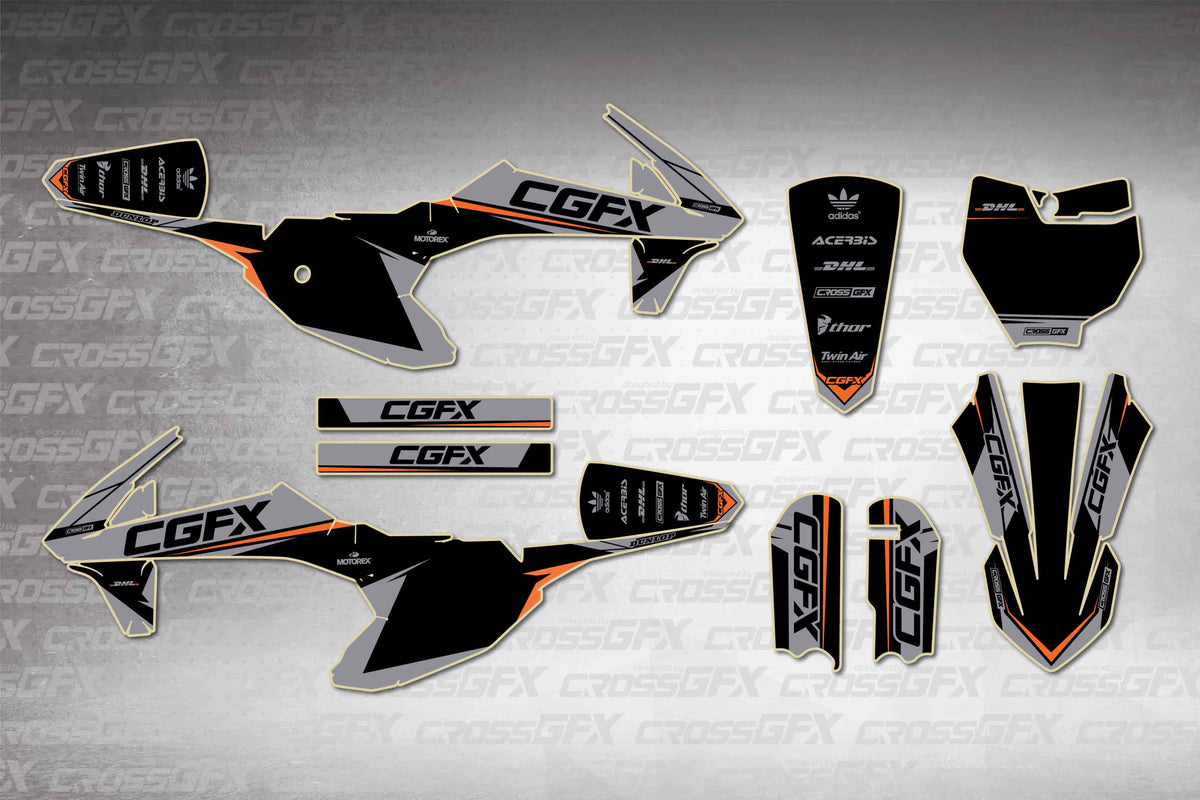 Graphics for KTM 50 SX 2016-2018 - Sprint Grey - flat layout showing all decal pieces included