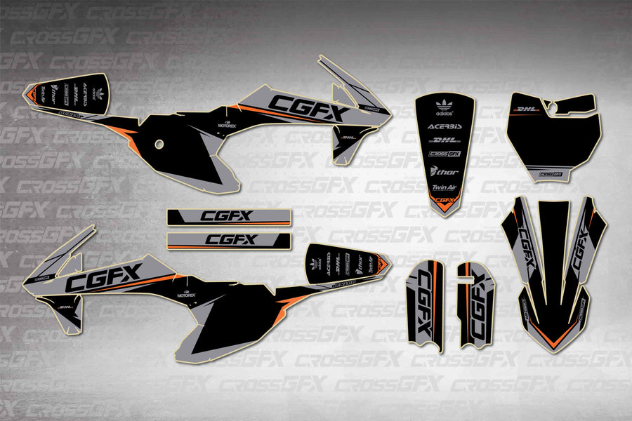 Graphics for KTM 50 SX 2016-2018 - Sprint Grey - flat layout showing all decal pieces included