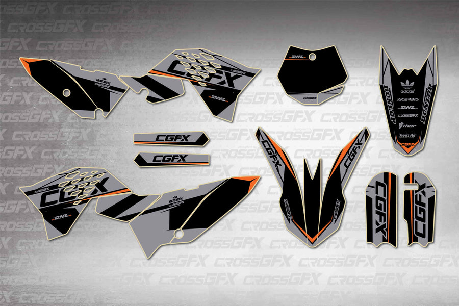 Graphics for KTM 65 SX 2009-2015 - Sprint Grey - flat layout showing all decal pieces included