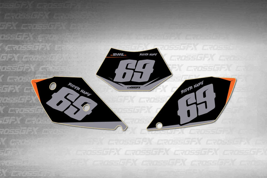 Graphics for KTM EXC 2004 - Sprint Grey number plate decals - flat layout showing all pieces included