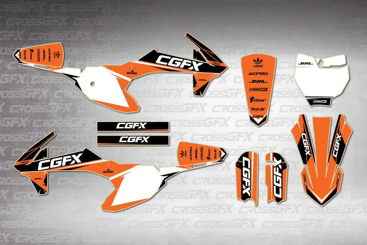 Graphics for KTM 50 SX 2016-2018 - Sprint Orange - flat layout showing all decal pieces included