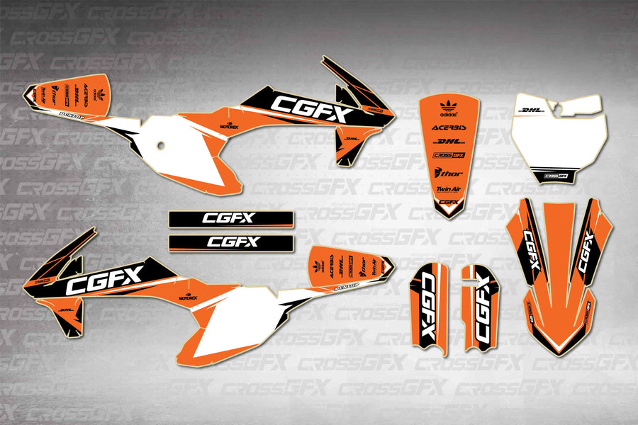 Graphics for KTM 50 SX 2016-2018 - Sprint Orange - flat layout showing all decal pieces included