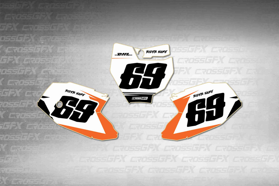 Graphics for KTM 50 SX 2016-2018 - Sprint Orange number plate decals - flat layout showing all pieces included