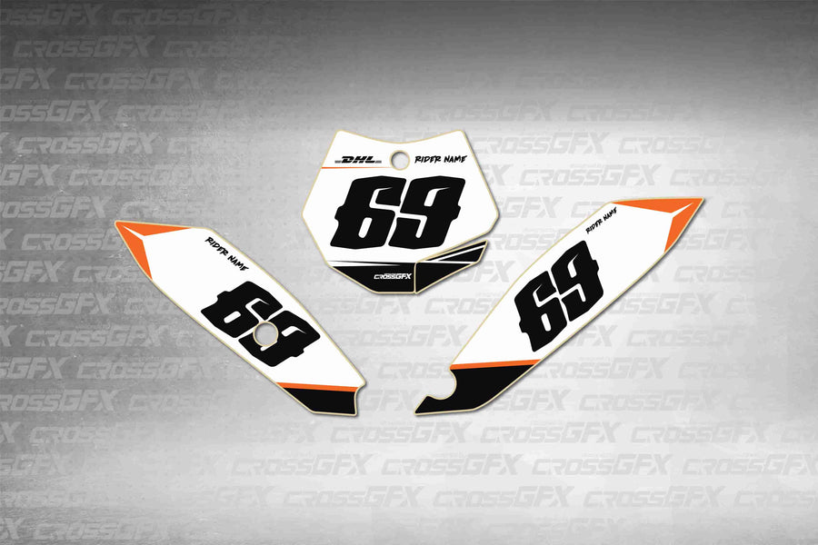 Graphics for KTM 65 SX 2009-2015 - Sprint Orange number plate decals - flat layout showing all pieces included