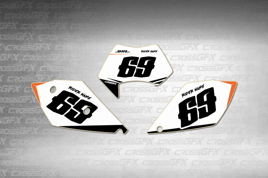 Graphics for KTM EXC 2005-2007 - Sprint Orange number plate decals - flat layout showing all pieces included