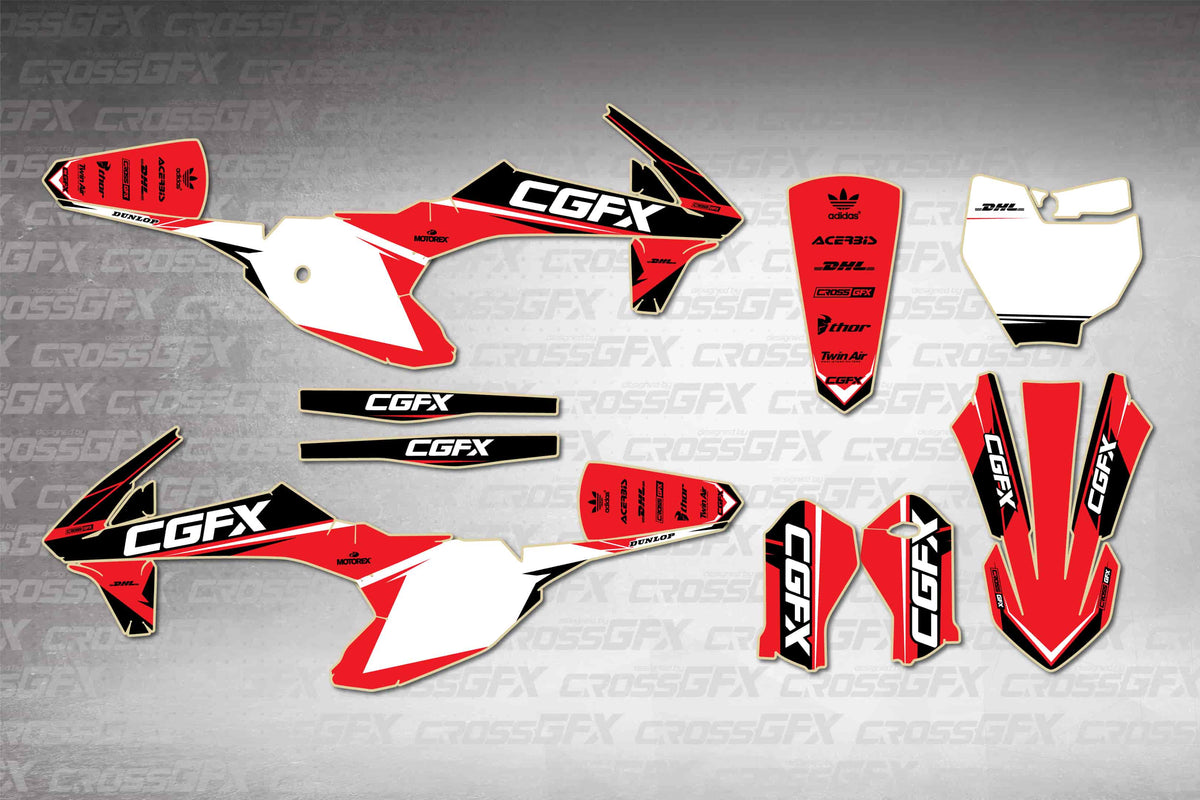 KTM SX-E 3 2020-2024 Sprint Red graphics kit - flat layout showing all decal pieces included