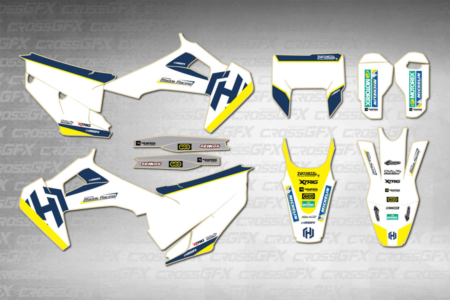 Husqvarna FE 2020-2023 Stock White graphics kit - flat layout showing all decal pieces included