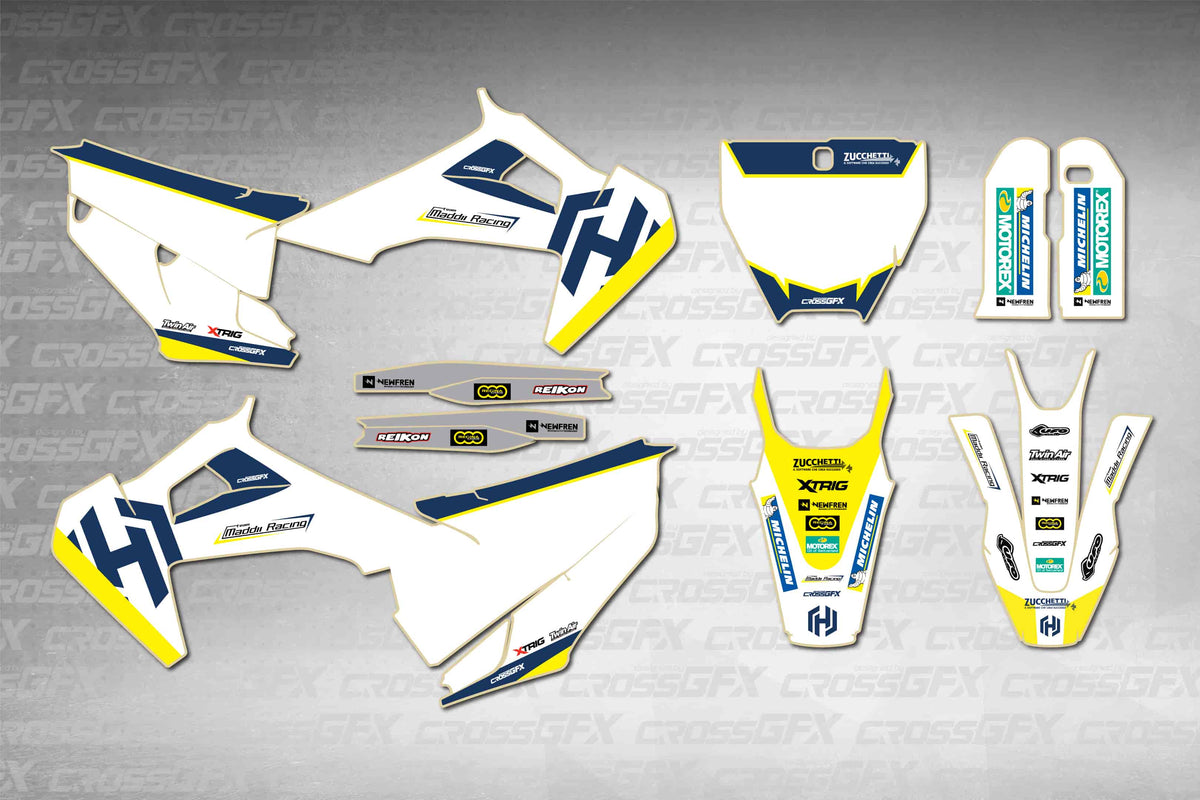 Husqvarna FS 450 2019-2022 Stock White graphics kit - flat layout showing all decal pieces included