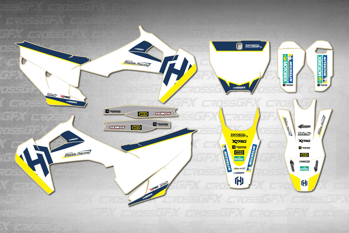 Husqvarna TX 300 2019-2022 Stock White graphics kit - flat layout showing all decal pieces included