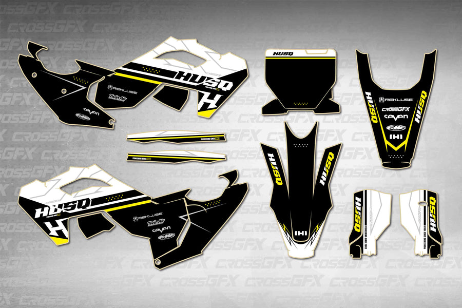 Husqvarna FC 2023-2024 Strike White graphics kit - flat layout showing all decal pieces included